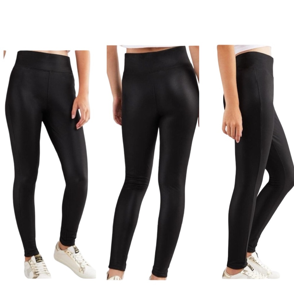 DayTrip Buckle Black Vegan Faux Liquid Leather Pleather Leggings Size Medium